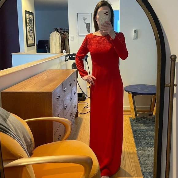AKRIS Stunning silk blend Evening Gown maxi Red with mesh and embroidery XXS - Picture 8 of 8